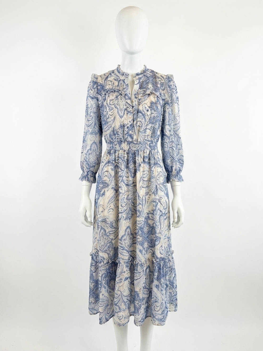 NEW PINCH women's button-up cinched midi waist dress in blue
